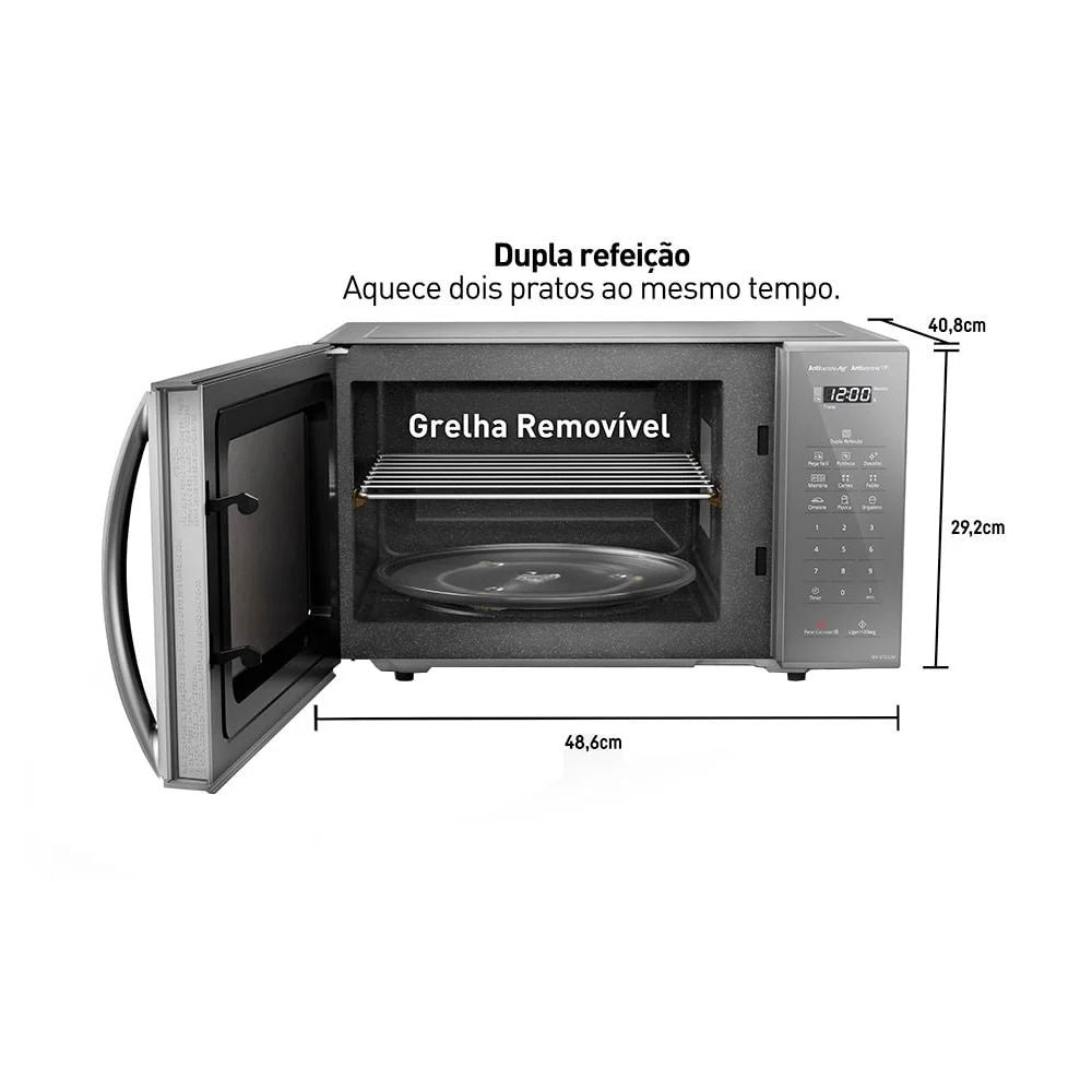 Microondas Panasonic Dupla Refeição 27L 220V 800W Antibacteria AG Antiaderente Prata - NN-ST55LMRU